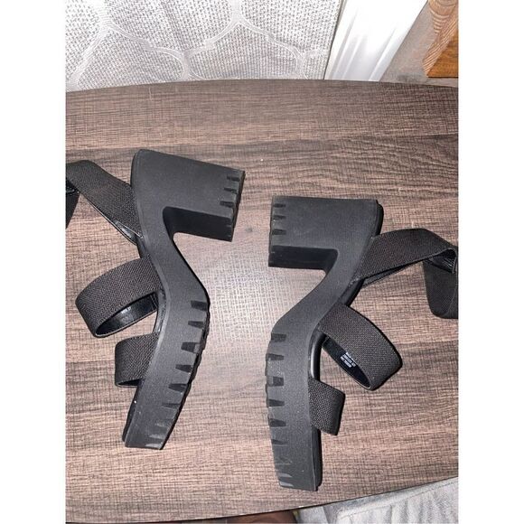 Steve Madden Y2K chunky combat punk heeled strappy sandals black size 10 - Picture 8 of 12